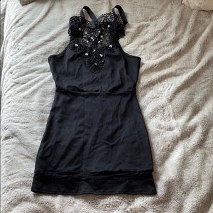 Papaya black lace neck dress